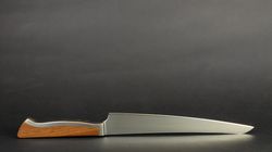 Acier forgé, couteau à jambon Caminada avec étui en bois