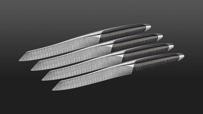 
                    steak knife set damask made of torsion damask steel with hardness 60 HRC