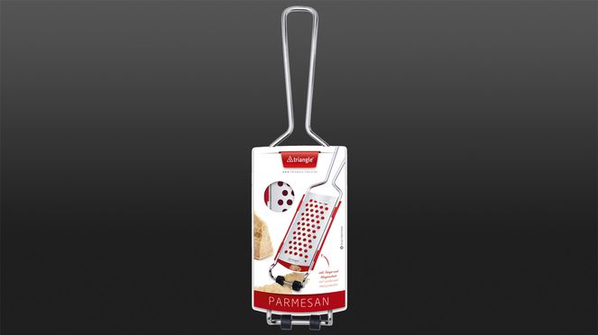 
                    A practical stand with anti-slip nubs ensure a secure hold of the parmesan grater on bowls