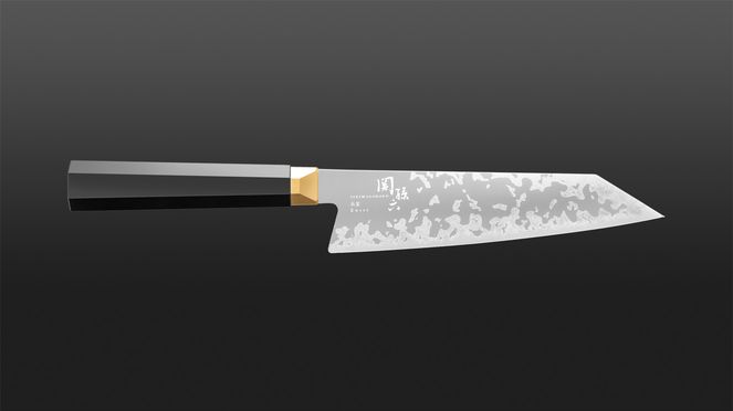 
                    Goldfarbenes Bolster des Ensei Kiritsuke: inspiriert vom „Habaki“, dem Metallkragen am Übergang von Griff zu Klinge beim Samurai-Schwert