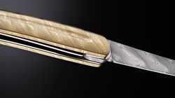 Acciaio damasco inossidabile, Taschenmesser Volldamast goldfarbig